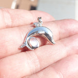 Dolphin Moonstone Amulet, Dolphin Pendant, Sterling Silver Pendant, Moonstone Necklace, Ceylon Moonstone 4 CZ, gift for her