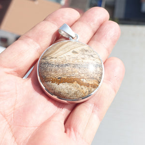 Minimalist Brown Jasper Silver Amulet, Sterling Silver Pendant, Minimalist Pendant, Jasper Cabochon, Unique design, Jasper Silver necklace, Gift for her