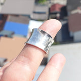 Minimalist Silver Ring, Sterling Silver Ring, handmade silver ring, hammered design, wide band Ring, Unisex Design - flexible Size 7.5