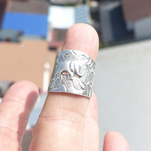 Minimalist Silver Ring, Sterling Silver Ring, handmade silver ring, Elephant Design, wide band Ring, Unisex Design - flexible Size 7.5