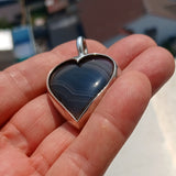 Pear shaped Sterling Silver Heart Artwork Pendant with black and white Agate cabochon