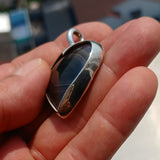 Pear shaped Sterling Silver Heart Artwork Pendant with black and white Agate cabochon