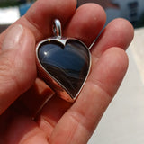 Pear shaped Sterling Silver Heart Artwork Pendant with black and white Agate cabochon