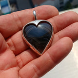 Pear shaped Sterling Silver Heart Artwork Pendant with black and white Agate cabochon