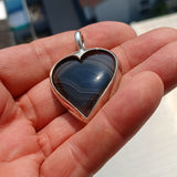 Pear shaped Sterling Silver Heart Artwork Pendant with black and white Agate cabochon