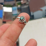 Natural Emerald Ring, Sterling Silver Ring, Solitaire Ring, round cut Green Emerald and 9 white CZ, Gift for Her, Unique Design - Size 4.75