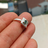 Emerald Ring, Sterling Silver Ring, Natural green Emerald, Pear Shaped Emerald, Square Silver Ring, Unique Design, Gift for Her, Size 7.5