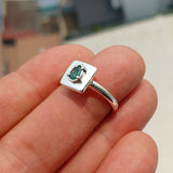 Emerald Ring, Sterling Silver Ring, Natural green Emerald, Pear Shaped Emerald, Square Silver Ring, Unique Design, Gift for Her, Size 7.5