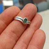 Emerald Ring, Sterling Silver Ring, Natural green Emerald, Pear Shaped Emerald, Handmade Silver Ring, Unique Design, Gift for Her, Size 8