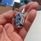 Handmade horned Devil Face Skull Amulet - Sodalite Carving - Sterling Silver