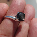 Natural Black Sapphire Ring, Sterling Silver Ring, Sapphire Silver Ring, Black Star Sapphire Ring, Minimalist Ring Design, 6 Rays Star Sapphire - size 6.5