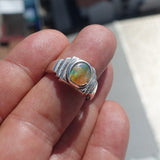 Natural Opal Ring, Men's Sterling Silver Ring, Solitaire Ring, oval shaped Opal, handmade Opal Ring, unique jewelry design, gift for him- Size 8