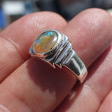 Natural Opal Ring, Men's Sterling Silver Ring, Solitaire Ring, oval shaped Opal, handmade Opal Ring, unique jewelry design, gift for him- Size 8