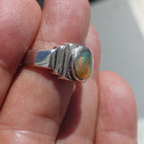 Natural Opal Ring, Men's Sterling Silver Ring, Solitaire Ring, oval shaped Opal, handmade Opal Ring, unique jewelry design, gift for him- Size 8