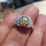 Natural Opal Ring, Men's Sterling Silver Ring, Solitaire Ring, oval shaped Opal, handmade Opal Ring, unique jewelry design, gift for him- Size 8