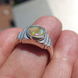 Natural Opal Ring, Men's Sterling Silver Ring, Solitaire Ring, oval shaped Opal, handmade Opal Ring, unique jewelry design, gift for him- Size 8