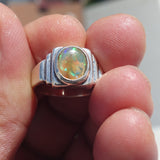 Natural Opal Ring, Men's Sterling Silver Ring, Solitaire Ring, oval shaped Opal, handmade Opal Ring, unique jewelry design, gift for him- Size 8