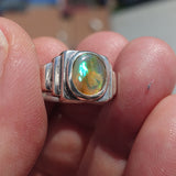 Natural Opal Ring, Men's Sterling Silver Ring, Solitaire Ring, oval shaped Opal, handmade Opal Ring, unique jewelry design, gift for him- Size 8