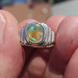 Natural Opal Ring, Men's Sterling Silver Ring, Solitaire Ring, oval shaped Opal, handmade Opal Ring, unique jewelry design, gift for him- Size 8