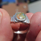 Natural Opal Ring, Men's Sterling Silver Ring, Solitaire Ring, oval shaped Opal, handmade Opal Ring, unique jewelry design, gift for him- Size 8