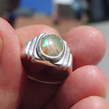 Natural Opal Ring, Men's Sterling Silver Ring, Solitaire Ring, oval shaped Opal, handmade Opal Ring, unique jewelry design, gift for him- Size 8