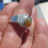 Natural Opal Ring, Men's Sterling Silver Ring, Solitaire Ring, oval shaped Opal, handmade Opal Ring, unique jewelry design, gift for him- Size 11