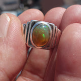 Natural Opal Ring, Men's Sterling Silver Ring, Solitaire Ring, oval shaped Opal, handmade Opal Ring, unique jewelry design, gift for him- Size 11