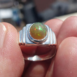 Natural Opal Ring, Men's Sterling Silver Ring, Solitaire Ring, oval shaped Opal, handmade Opal Ring, unique jewelry design, gift for him- Size 11