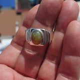 Natural Opal Ring, Men's Sterling Silver Ring, Solitaire Ring, oval shaped Opal, handmade Opal Ring, unique jewelry design, gift for him- Size 11