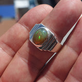 Natural Opal Ring, Men's Sterling Silver Ring, Solitaire Ring, oval shaped Opal, handmade Opal Ring, unique jewelry design, gift for him- Size 11