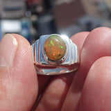 Natural Opal Ring, Men's Sterling Silver Ring, Solitaire Ring, oval shaped Opal, handmade Opal Ring, unique jewelry design, gift for him- Size 11