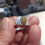 Natural Opal Ring, Men's Sterling Silver Ring, Solitaire Ring, oval shaped Opal, handmade Opal Ring, unique jewelry design, gift for him- Size 11