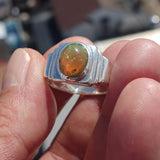 Natural Opal Ring, Men's Sterling Silver Ring, Solitaire Ring, oval shaped Opal, handmade Opal Ring, unique jewelry design, gift for him- Size 11