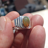 Natural Opal Ring, Men's Sterling Silver Ring, Solitaire Ring, oval shaped Opal, handmade Opal Ring, unique jewelry design, gift for him- Size 11