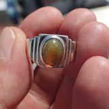 Natural Opal Ring, Men's Sterling Silver Ring, Solitaire Ring, oval shaped Opal, handmade Opal Ring, unique jewelry design, gift for him- Size 11