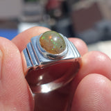 Natural Opal Ring, Men's Sterling Silver Ring, Solitaire Ring, oval shaped Opal, handmade Opal Ring, unique jewelry design, gift for him- Size 11