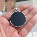 Black Agate Amulet, Celtic Triskele Amulet, round Sterling Silver Amulet, Celtic Silver Pendant