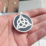 Black Agate Amulet, Celtic Triskele Amulet, round Sterling Silver Amulet, Celtic Silver Pendant