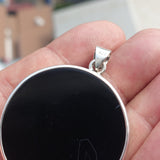 Black Agate Amulet, Celtic Triskele Amulet, round Sterling Silver Amulet, Celtic Silver Pendant