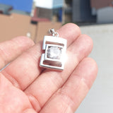 Rectangle shaped Sterling Silver Pendant with round white CZ Pendant - Minimalist Design