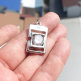 Rectangle shaped Sterling Silver Pendant with round white CZ Pendant - Minimalist Design