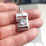 Rectangle shaped Sterling Silver Pendant with round white CZ Pendant - Minimalist Design