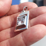 Rectangle shaped Sterling Silver Pendant with round white CZ Pendant - Minimalist Design