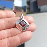 Diamond shaped Sterling Silver Pendant with round red CZ - Minimalist Design