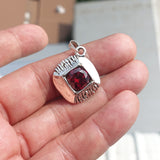 Diamond shaped Sterling Silver Pendant with round red CZ - Minimalist Design