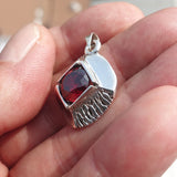 Diamond shaped Sterling Silver Pendant with round red CZ - Minimalist Design