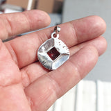 Diamond shaped Sterling Silver Pendant with round red CZ - Minimalist Design