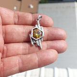 Irregular shaped Sterling Silver Pendant with round yellow CZ - Minimalist Design