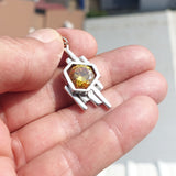 Irregular shaped Sterling Silver Pendant with round yellow CZ - Minimalist Design