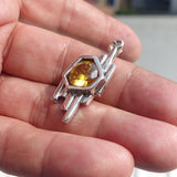 Irregular shaped Sterling Silver Pendant with round yellow CZ - Minimalist Design